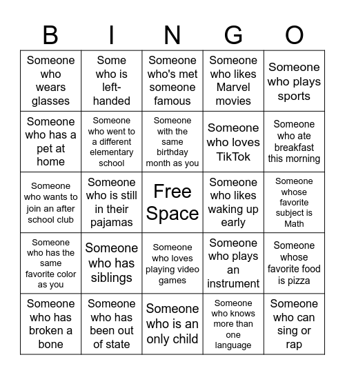 Human Bingo Card