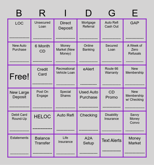 Big 5 Bingo Card