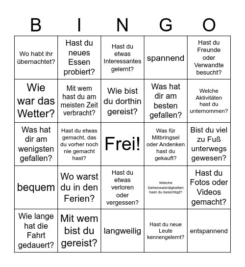 D3 Fragen zum Thema Reisen Bingo Card
