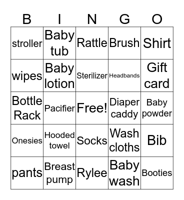 Rylee's Baby Shower Gift  Bingo Card