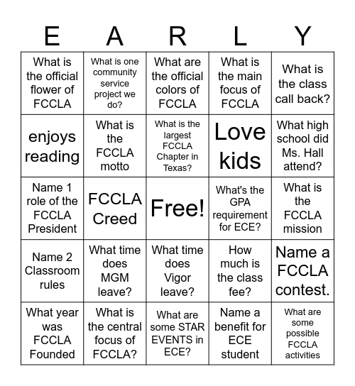 FCCLA Bingo Card