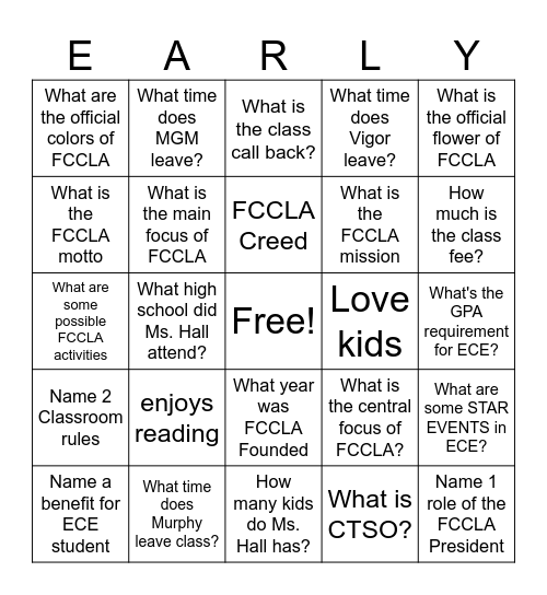 FCCLA Bingo Card