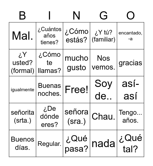 Greetings & Good-byes Bingo Card
