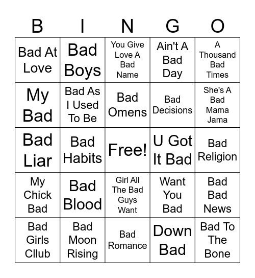 All A Little Bad Bingo Card