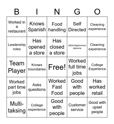 Career Bingo Card