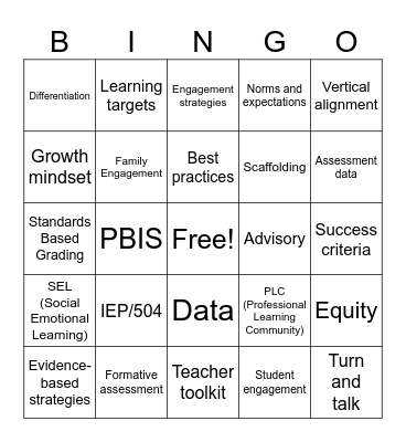 Teacher PD BINGO Card
