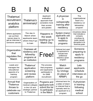 GME prof day CLUES Bingo Card