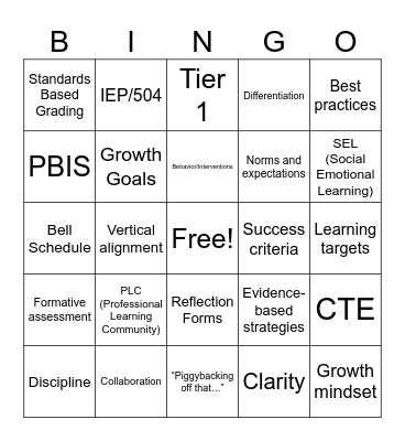 Teacher PD BINGO Card