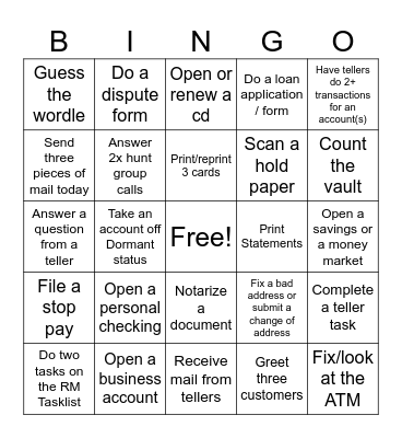 RM Bingo Card
