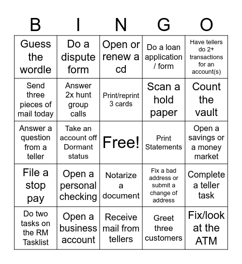 RM Bingo Card