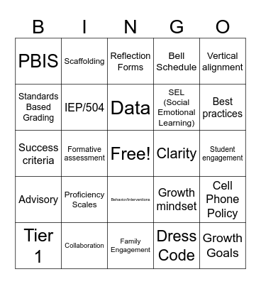 Teacher PD BINGO Card