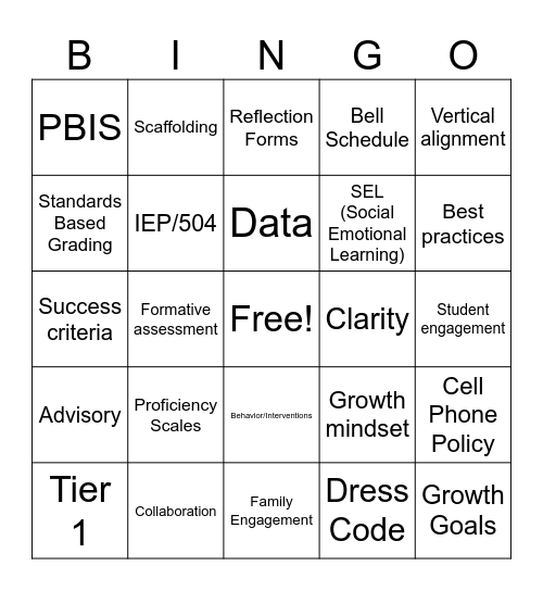 Teacher PD BINGO Card