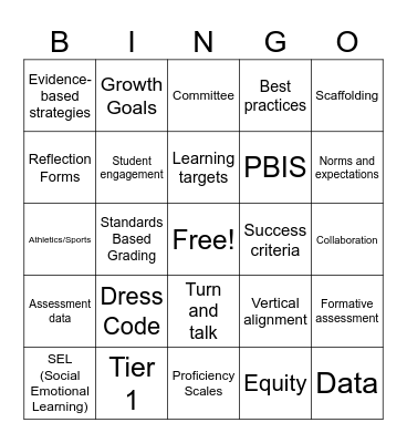 Teacher PD BINGO Card
