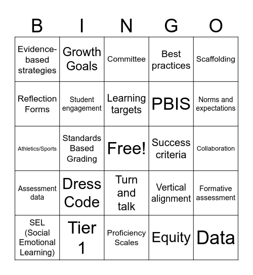 Teacher PD BINGO Card