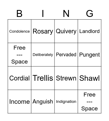 Esperanza Rising Ch. 2 Bingo Card
