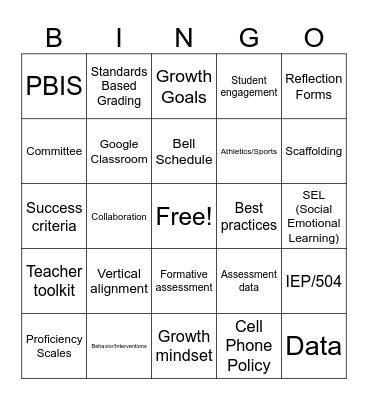 Teacher PD BINGO Card