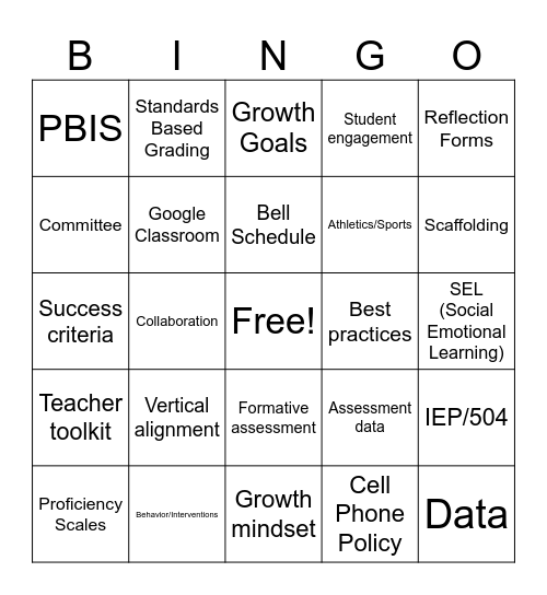 Teacher PD BINGO Card
