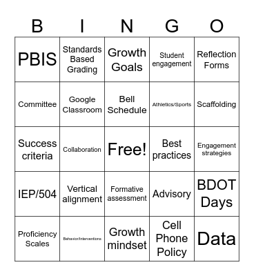 Teacher PD BINGO Card