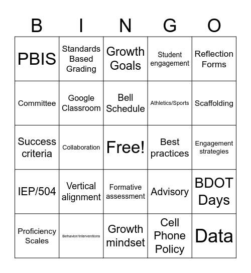 Teacher PD BINGO Card