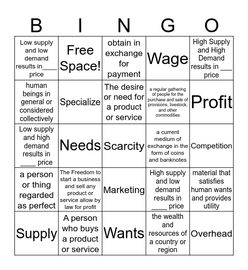 Free Enterprise Bingo Card