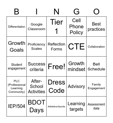 Teacher PD BINGO Card