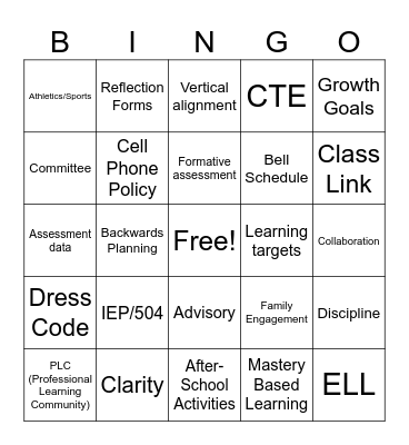 Teacher PD BINGO Card