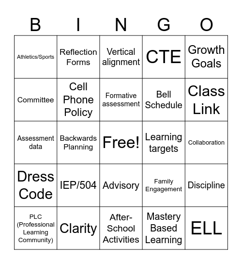 Teacher PD BINGO Card