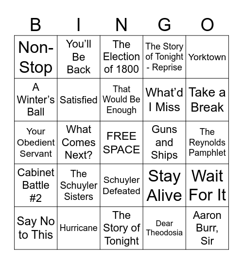 Hamilton Bingo Card