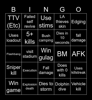 Warzone 2.0 bingo (Credits to: Big Puffer) Bingo Card