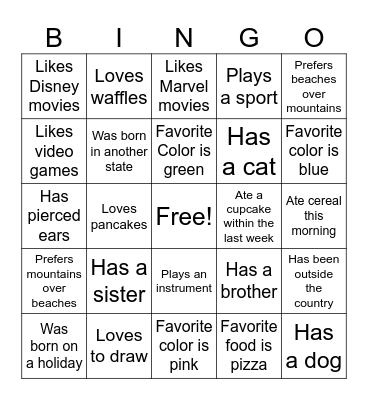 Get To Know You Bingo (Middle School) Bingo Card