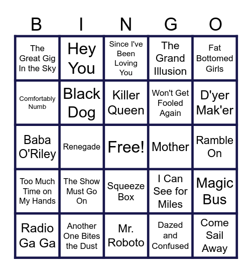 MUSIC BINGO at the Ann Arbor Eagles!  Lisa's Weird Brain Grouping! Led Zeppelin, Queen, Styxx, The Who, Pink Floyd! Bingo Card