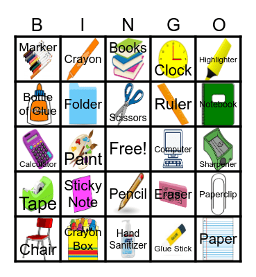 Back to School Bingo Card