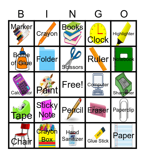 Back to School Bingo Card