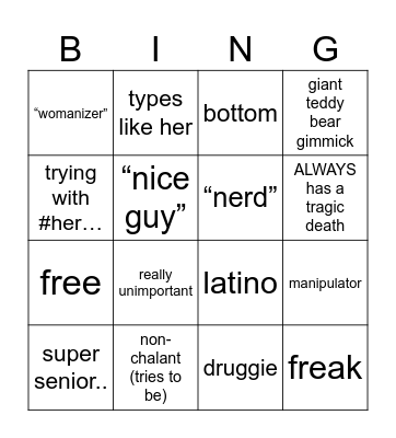 male ocs bingo! Bingo Card