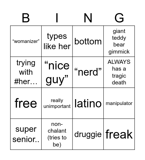 male ocs bingo! Bingo Card
