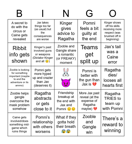 TADC episode: 6 Predictions Bingo Card