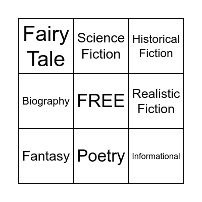 Genre Bing Bingo Card