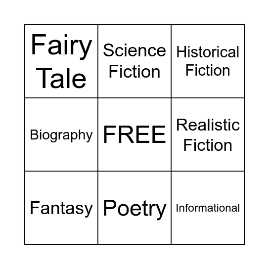 Genre Bing Bingo Card