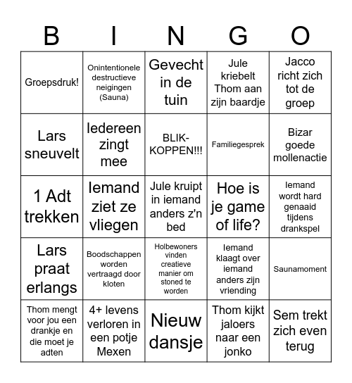 Chalet Sjaakies 2025 Bingo Card
