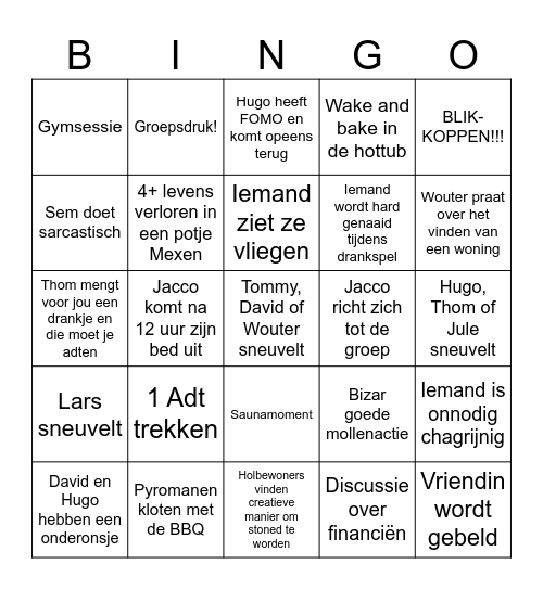 Chalet Sjaakies 2025 Bingo Card
