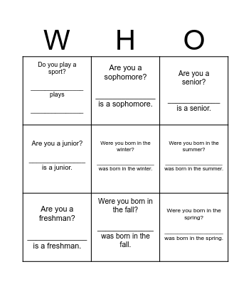 Find Someone Who...3x3 Bingo Card