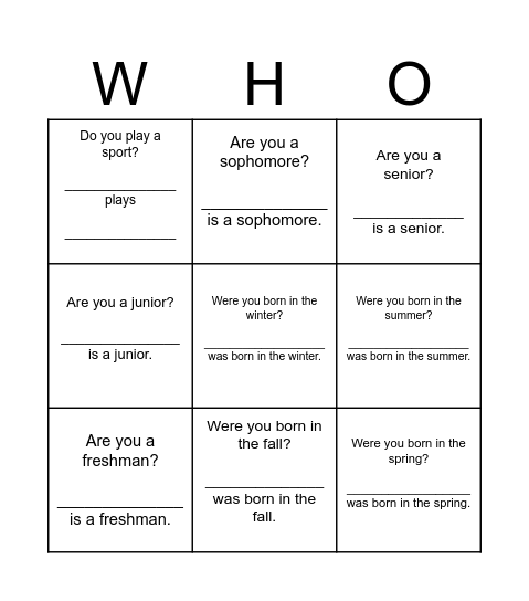 Find Someone Who...3x3 Bingo Card