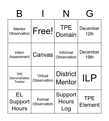 Untitled Bingo Card