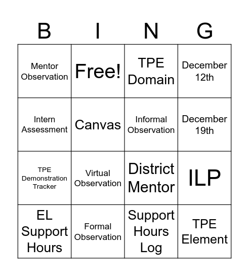 Untitled Bingo Card