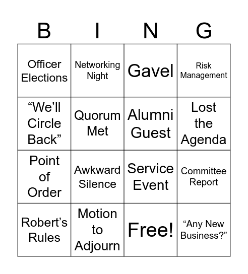 Chancellor's Challenge Bingo Card