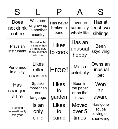 Get to Know Your Fellow SLPAs Bingo Card