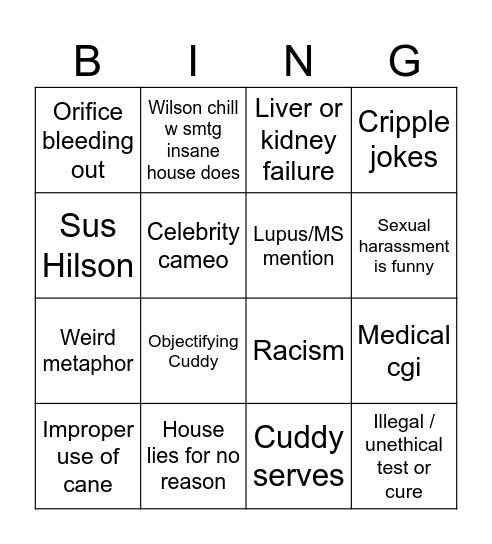 House Bingo Card