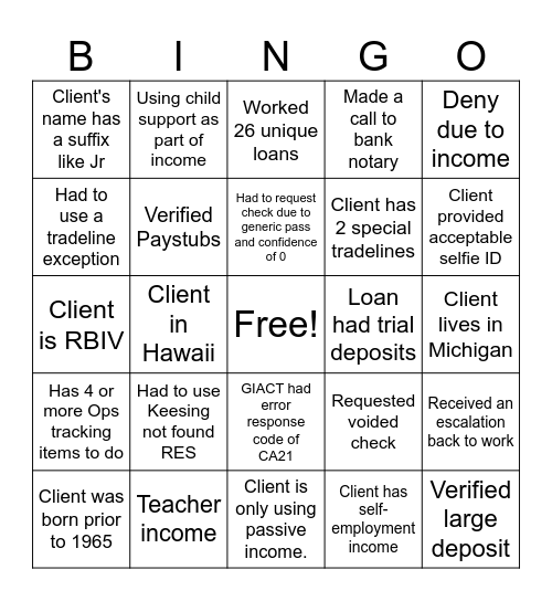 OG Bingo Card