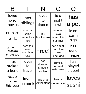 Park 2 Icebreaker Bingo Card