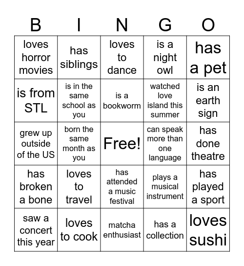 Park 2 Icebreaker Bingo Card